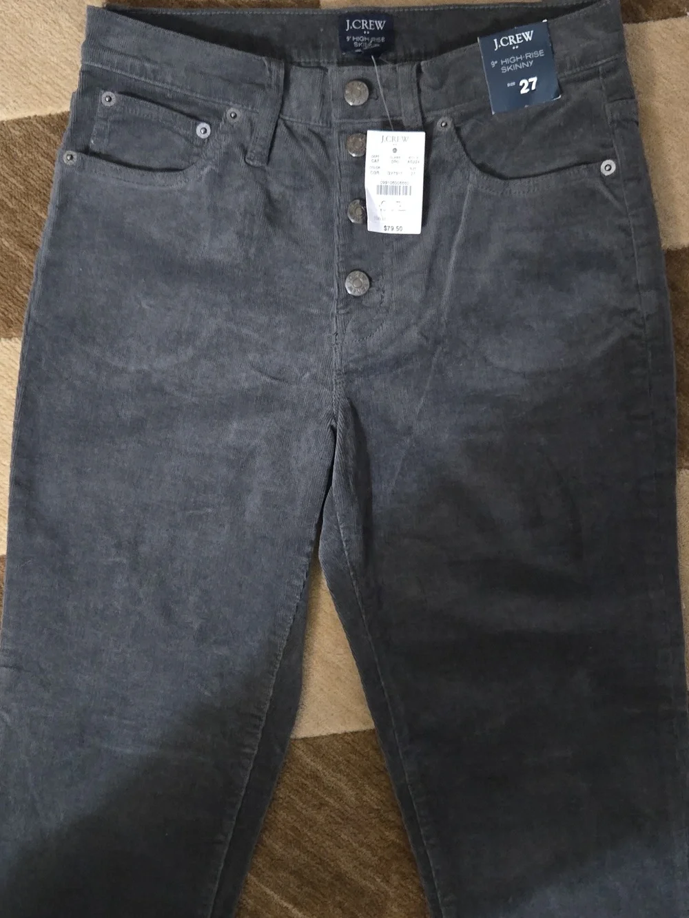 J Crew Women’s 9" High-Rise Gray Corduroy Skinny Jeans Size 27 NWT - Picture 2 of 12